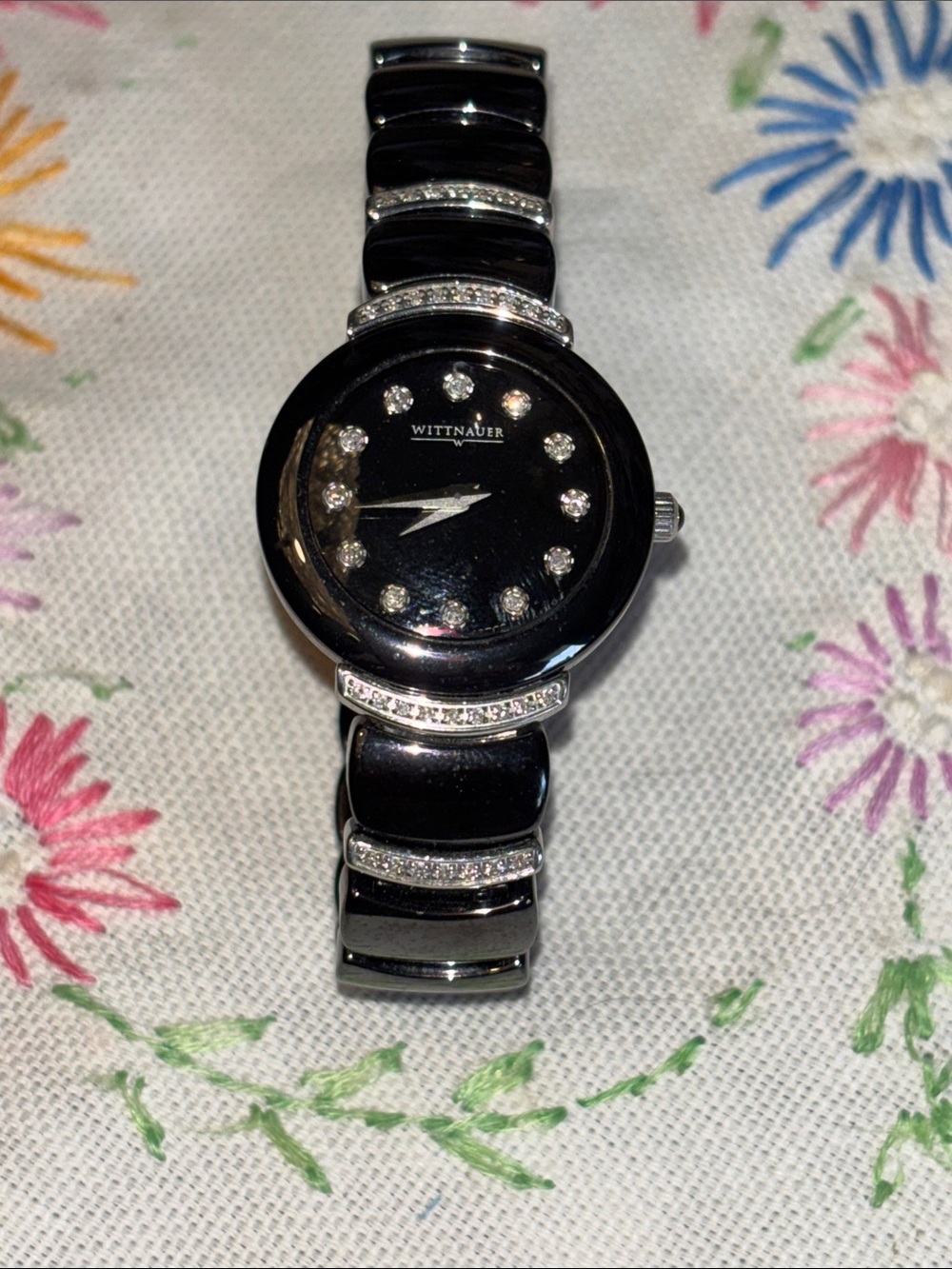 EUC Wittnauer Swiss Ceramic & Diamond Women's Watch (Style # 12R28M), featuring